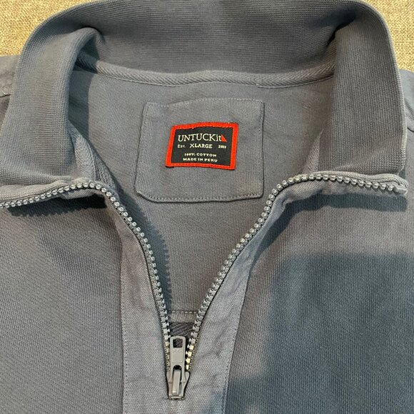 UNTUCKit Sweater Men Xlarge Blue Solid 1/4 Zip Pullover Elbow Pads Logo Preppy - Picture 3 of 11